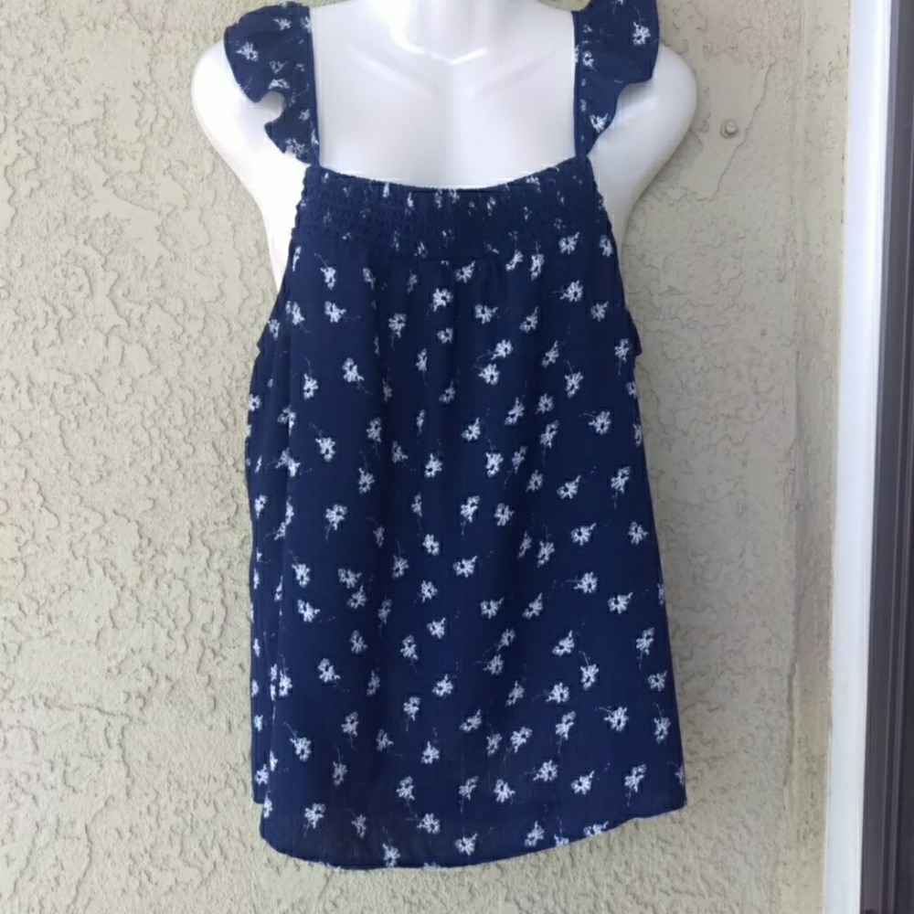 Mine adjustable Blue floral ruffle tank top blouse